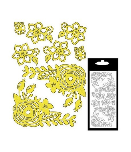 STICKERS COINS FLEURS OR