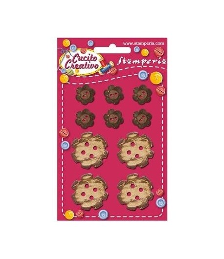 BOUTONS FLEURS EN BOIS X 10 - BL013