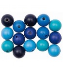 BOULES EN BOIS TONS BLEUS X15