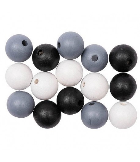 BOULES EN BOIS NOIR BLANC X15