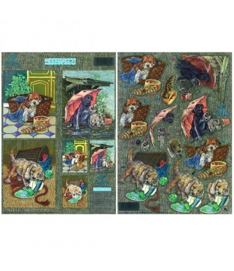 FEUILLE 3D METAL CHIENS