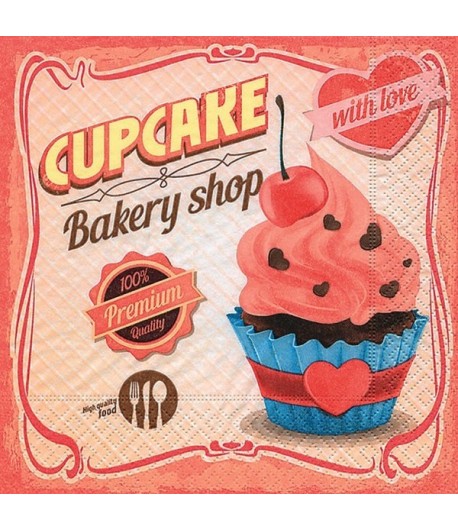 SERVIETTE COCKTAIL CUPCAKE WITH LOVE