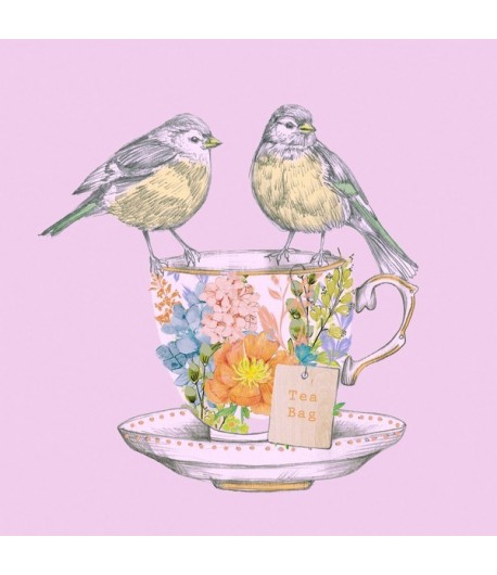 SERVIETTE OISEAUX ET TASSE