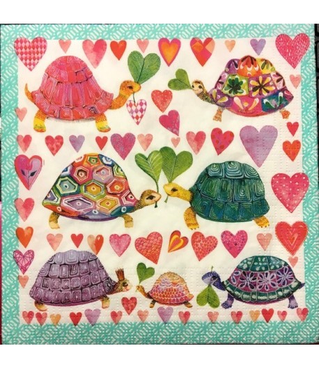 SERVIETTE TORTUES ET COEURS