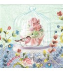 SERVIETTE OISEAU ET CUPCAKE