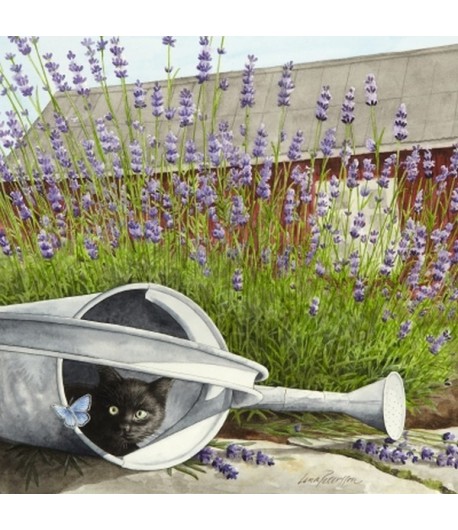 SERVIETTE CHATON DANS L'ARROSOIR