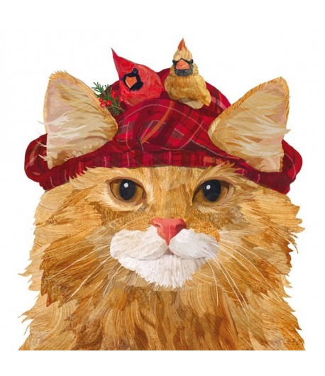 SERVIETTE CHAT AU BERET ROUGE