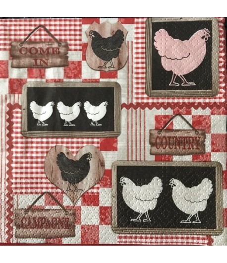 SERVIETTE POULETTES FOND ROUGE ET NOIR