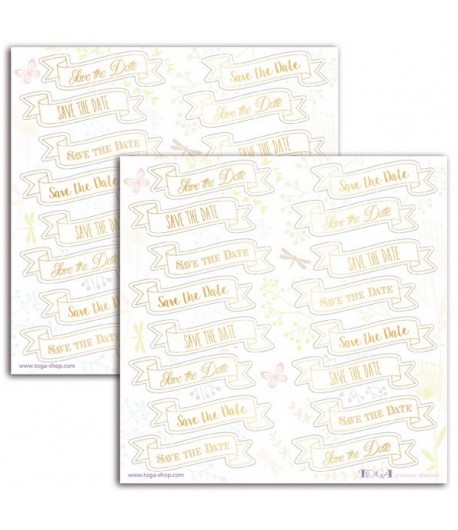 STICKERS SAVE THE DATE BLANC ET OR
