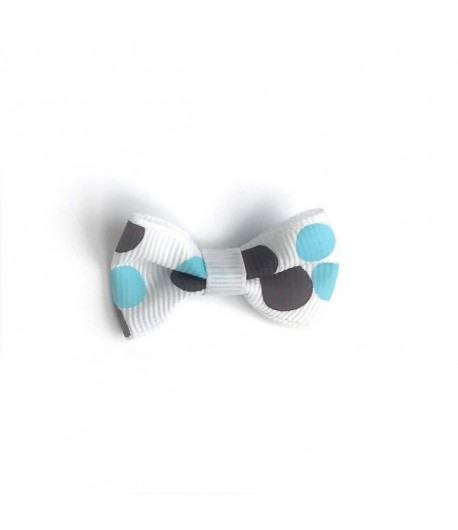 NOEUD BLANC GROS POIS MARRONS ET TURQUOISES