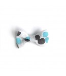 NOEUD BLANC GROS POIS MARRONS ET TURQUOISES