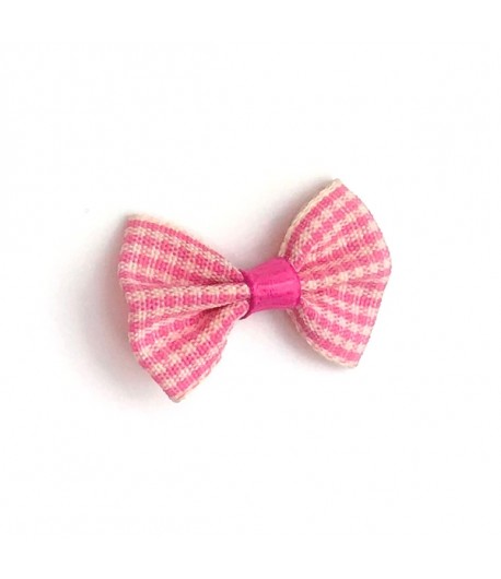 NOEUD VICHY CREME ET FUCHSIA