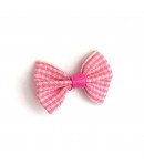 NOEUD VICHY CREME ET FUCHSIA