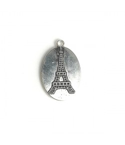 MEDAILLON PENDENTIF OVALE 3.7CM TOUR EIFFEL - ARGENT