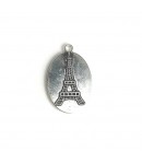 MÉDAILLON PENDENTIF OVALE 3.7CM TOUR EIFFEL - ARGENT