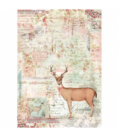 PAPIER DE RIZ RENNE CHRISTMAS PINK 21 X 29.7 DFSA4319
