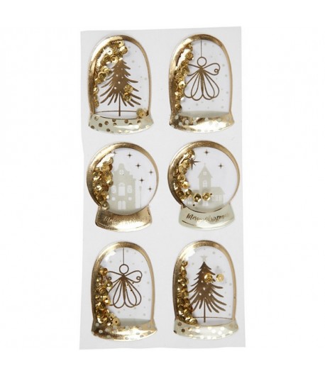 AUTOCOLLANTS BOULES DE NOEL 3D OR X 6
