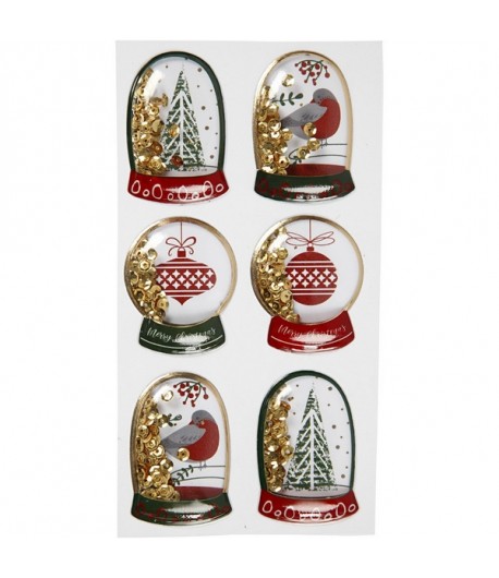 AUTOCOLLANTS BOULES DE NOEL 3D OR X 6