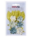 FLEURS ET FEUILLES TONS BLEU CLAIR X 6