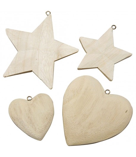 COEURS ET EOILES EN BOIS X 4