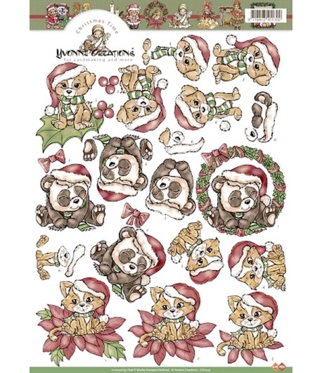 FEUILLE 3D PANDA, CHAT, CHIEN DE NOEL