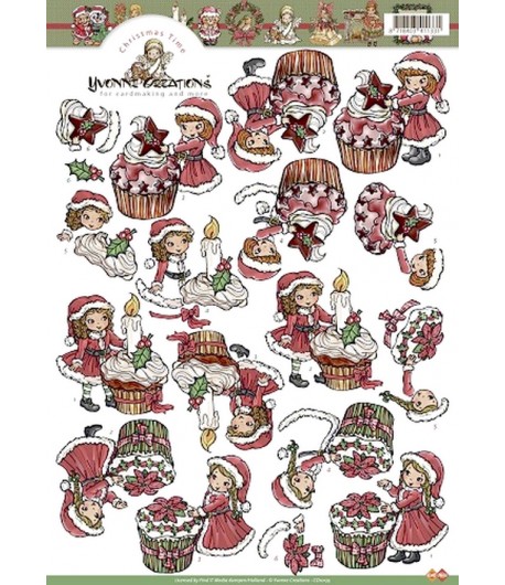 FEUILLE 3D FILLETTES ET CUPCAKE DE NOEL