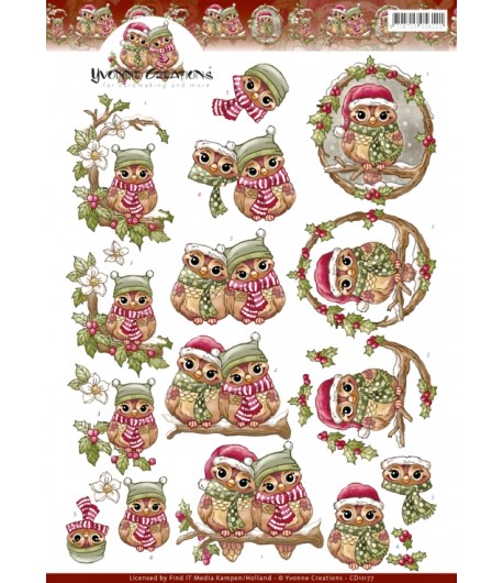 FEUILLE 3D CHOUETTES DE NOEL