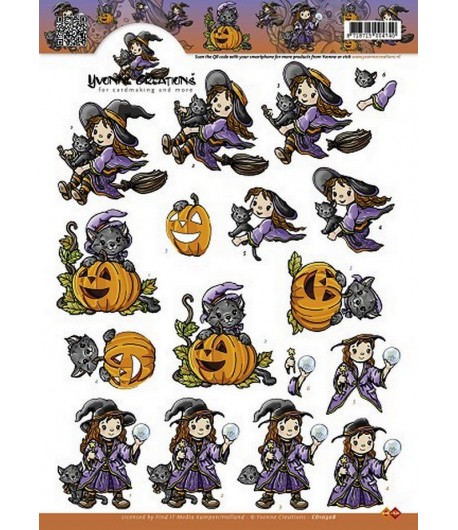 FEUILLE 3D SORCIERE HALLOWEEN