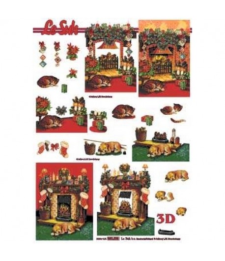 FEUILLE 3D CHAT ET CHIEN CHEMINEE