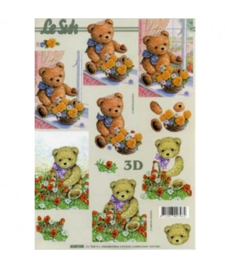 FEUILLE 3D OURSONS ET FLEURS