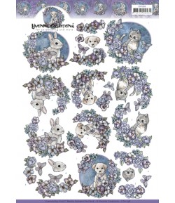 FEUILLE 3D CHAT CHIEN LAPIN - CD11258