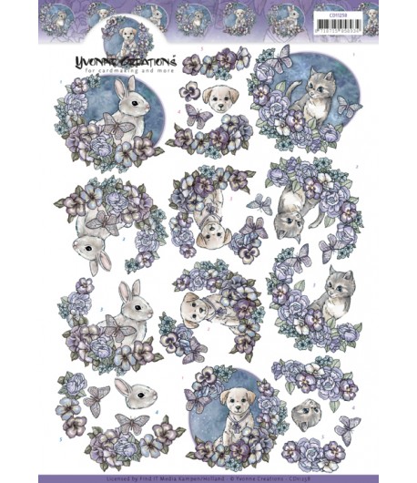 FEUILLE 3D CHAT CHIEN LAPIN - CD11258