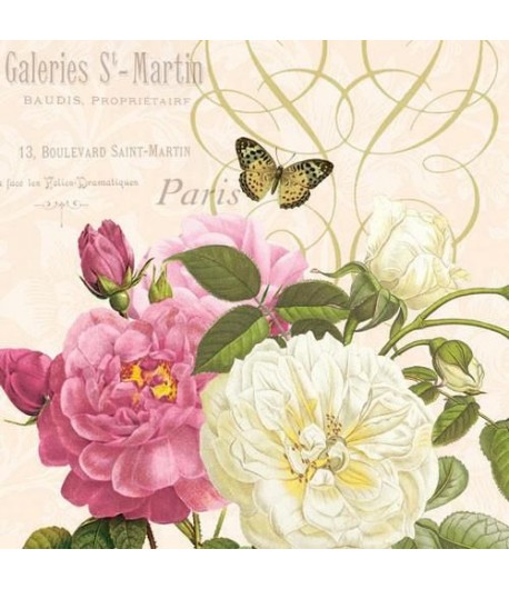 SERVIETTE ROSES ET PAPILLONS
