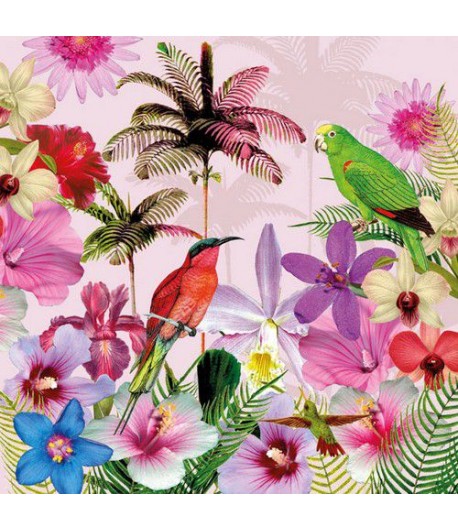 SERVIETTE OISEAUX ET FLEURS - TROPICAL