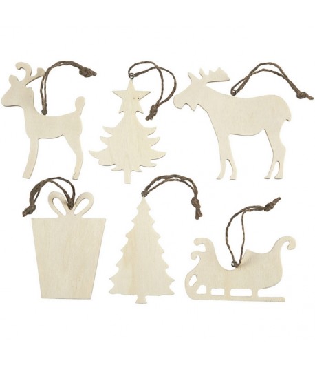 DÉCOS DE NOEL EN BOIS X 6