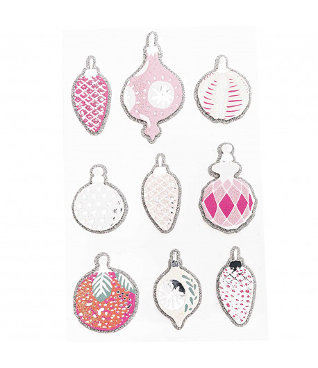 STICKERS 3D DECOS NOEL ARGENT ROSE