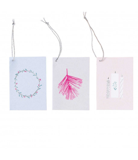 ETIQUETTES CADEAUX X6 ROSE GRIS BLEU