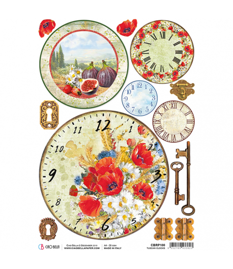 PAPIER DE RIZ TUSCAN CLOCKS 21 X 29.7CM CBRP100
