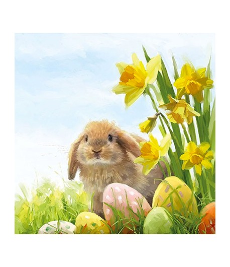 SERVIETTE LAPIN ET OEUFS DE PAQUES