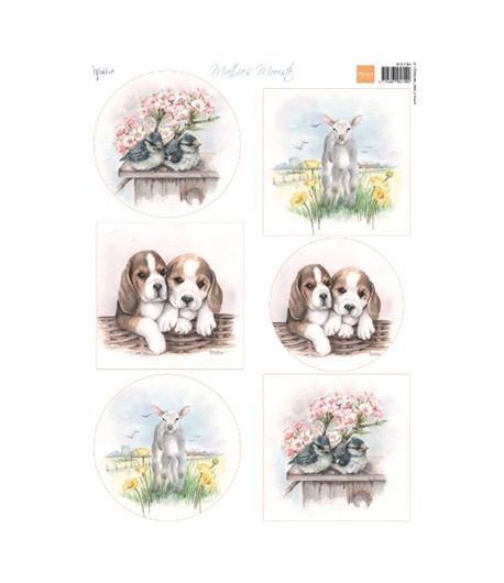 FEUILLE CHIOTS OISEAUX AGNEAU - MB0184- MARIANNE DESIGN