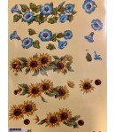 FEUILLE 3D TOURNESOLS ET FLEURS BLEUES