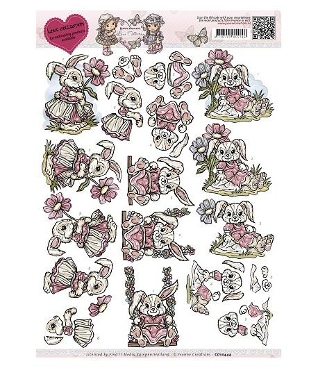 FEUILLE 3D LAPINS ET FLEURS CD10444