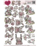 FEUILLE 3D LAPINS ET FLEURS CD10444