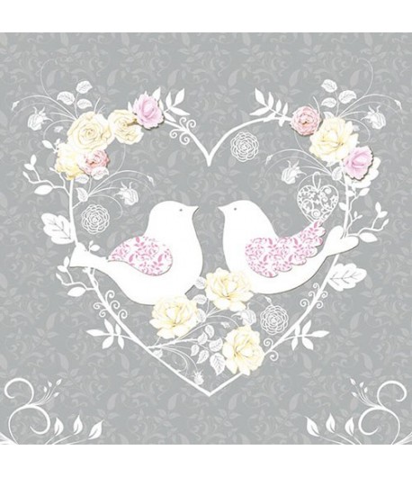 SERVIETTE COEUR OISEAUX