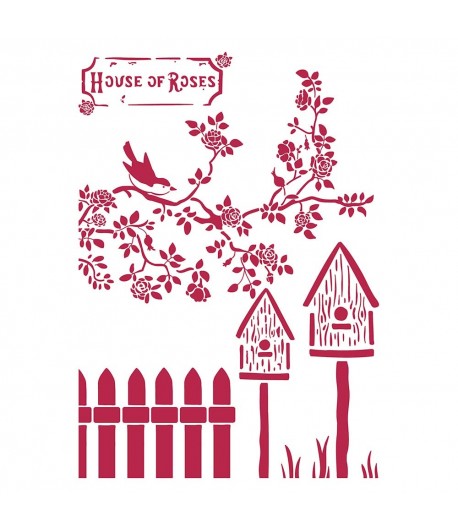 POCHOIR NICHOIRS ET OISEAU 21X29.7CM KSG441