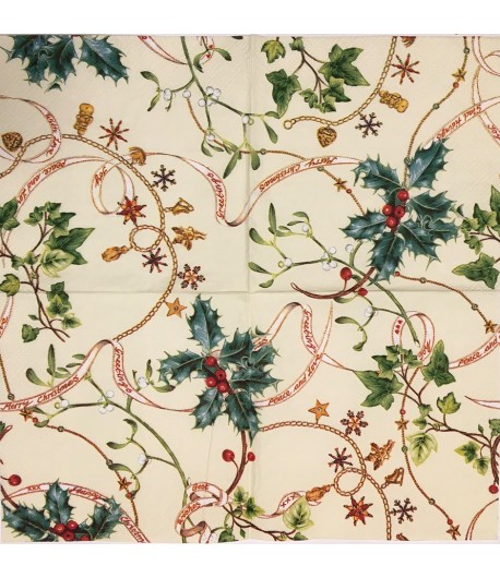 SERVIETTE COCKTAIL RUBANS ET BIJOUX NOEL
