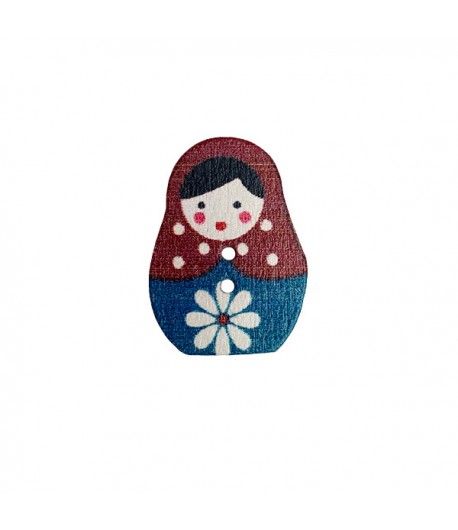 BOUTON EN BOIS BORDEAUX/BLEU - POUPEE RUSSE