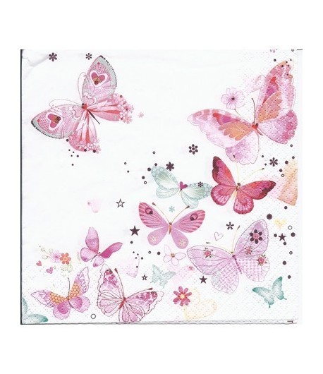 SERVIETTE ENVOLEE DE PAPILLONS ROSES