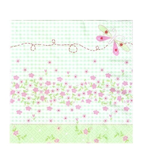 SERVIETTE PAPILLONS VICHY VERT