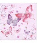 SERVIETTE PAPILLONS MAUVES/ROSES